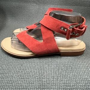Donald Pliner Lola Thong Sandals Womens Size 8.5N Orange Plush Suede Ankle Strap